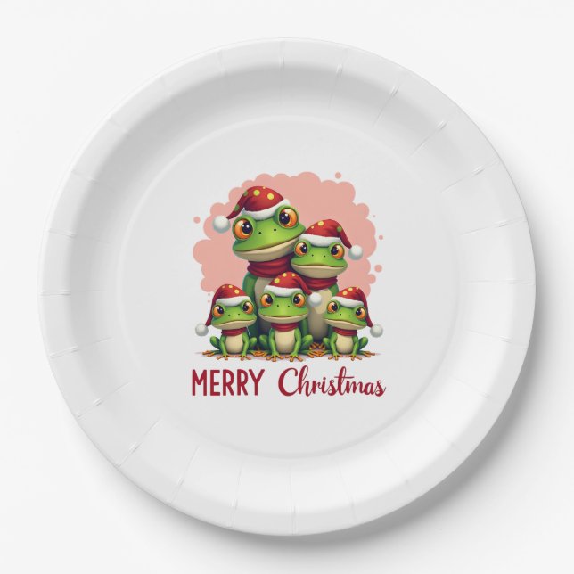 Family christmas frogs (3) paper plate (Front)