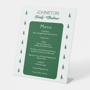 Family Christmas Green Watercolor Pine Tree Menu Pedestal Sign