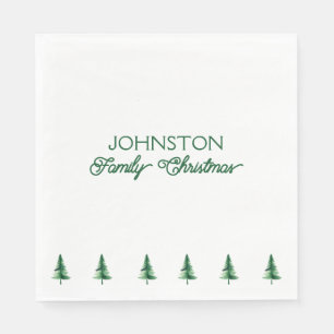 Family Christmas Green Watercolor Pine Tree  Napkin