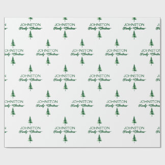 Family Christmas Green Watercolor Pine Tree Wrapping Paper