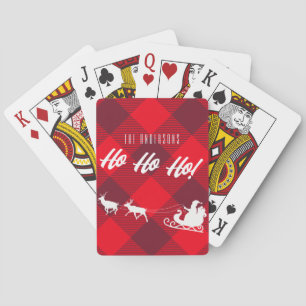 Family Christmas Ho Ho Ho! Santa Red Buffalo Plaid Playing Cards