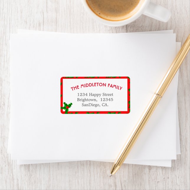 Family Christmas Holly Fun Red Border Label (Insitu)