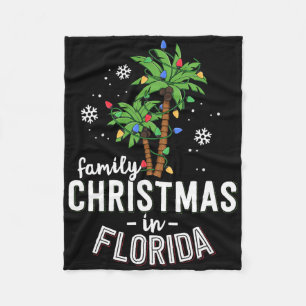 Family Christmas In Florida Palm Trees Xmas Beach Fleece Blanket