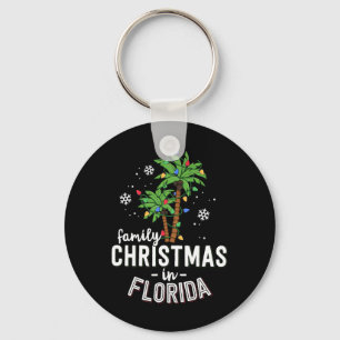 Family Christmas In Florida Palm Trees Xmas Beach Keychain