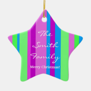 Family Christmas in green and purple Ceramic Ornament
