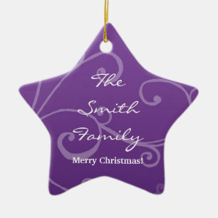 Family Christmas in purple Ceramic Ornament