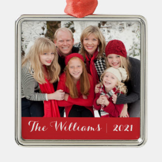 Family Christmas Keepsake | Custom Photo and Text Metal Ornament