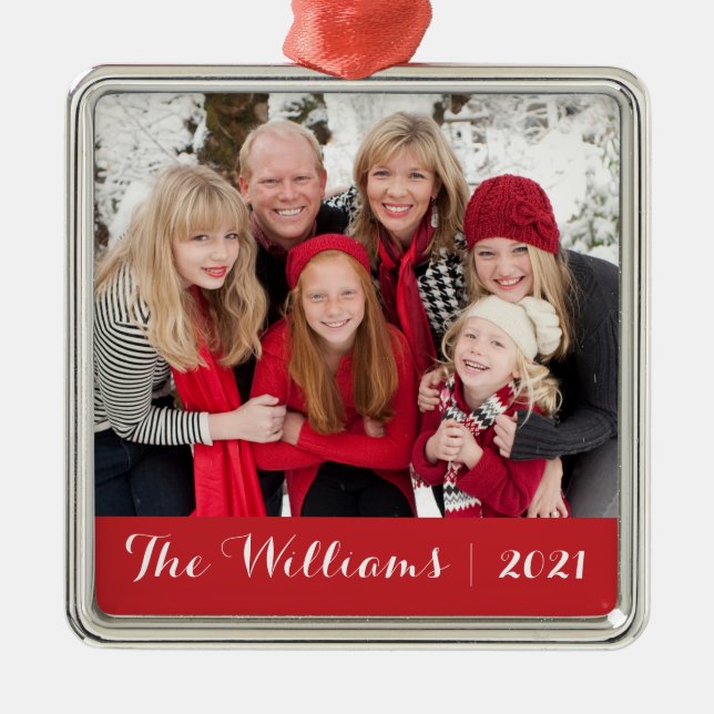 Family Christmas Keepsake | Custom Photo and Text Metal Ornament (Front)