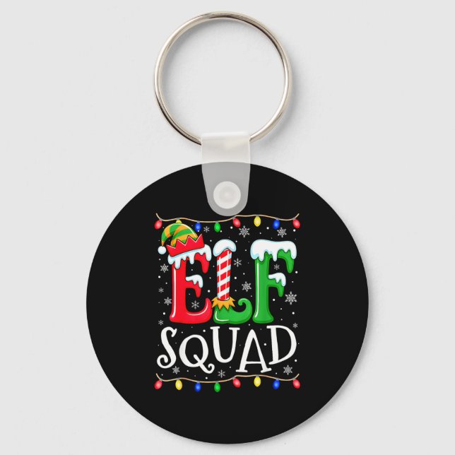 Family Christmas Matching Pajamas Elf Xmas Squad  Keychain (Front)