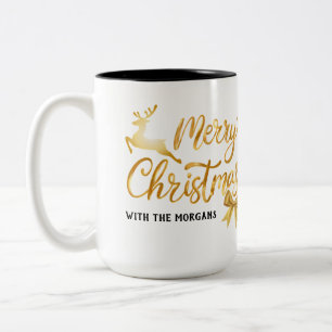 Family Christmas Modern Minimalist Personalize Two-Tone Coffee Mug