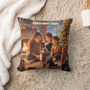Family Christmas Ornament with Border Collie – Coz Throw Pillow