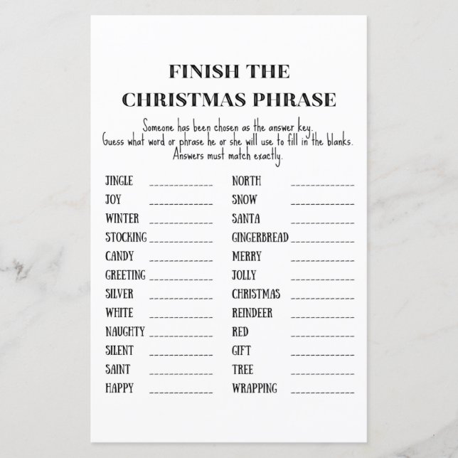 Family Christmas Party Game PRINTED (Front)