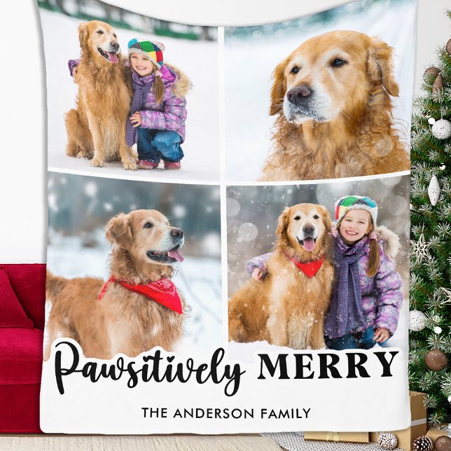 Family Christmas Personalized Pet Photo Collage Fleece Blanket (Creator Uploaded)