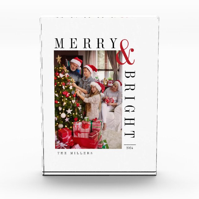 Family Christmas Photo Card Modern Script Holiday  Block (Front)