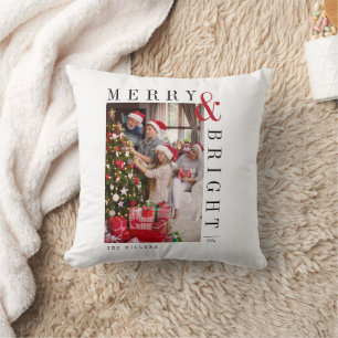Family Christmas Photo Card Modern Script Holiday  Throw Pillow