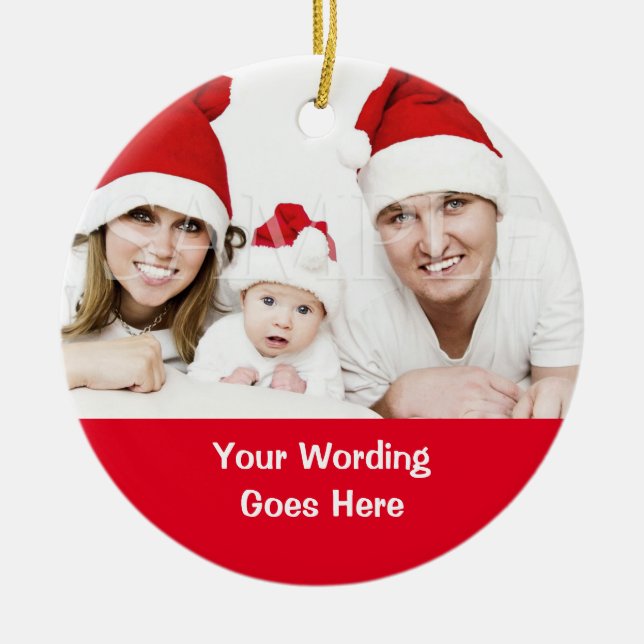 Family christmas photo holiday greeting xmas ceramic ornament (Front)