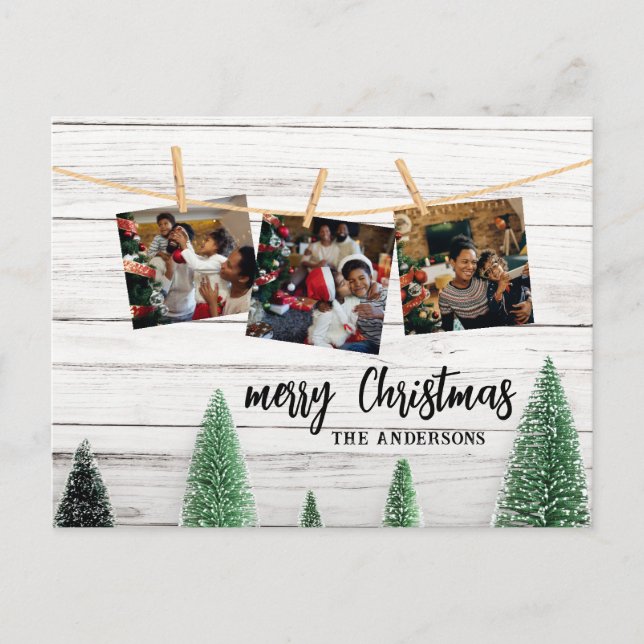 Family Christmas photos rustic postcard (Front)