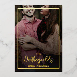 Family Christmas Photos Script Gold Foil Holiday Card