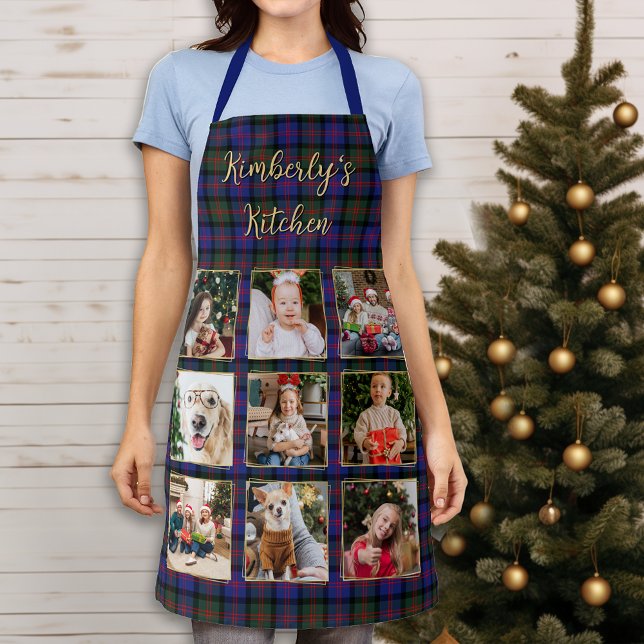 Family Christmas Plaid Personalized Photo Collage Apron (Creator Uploaded)