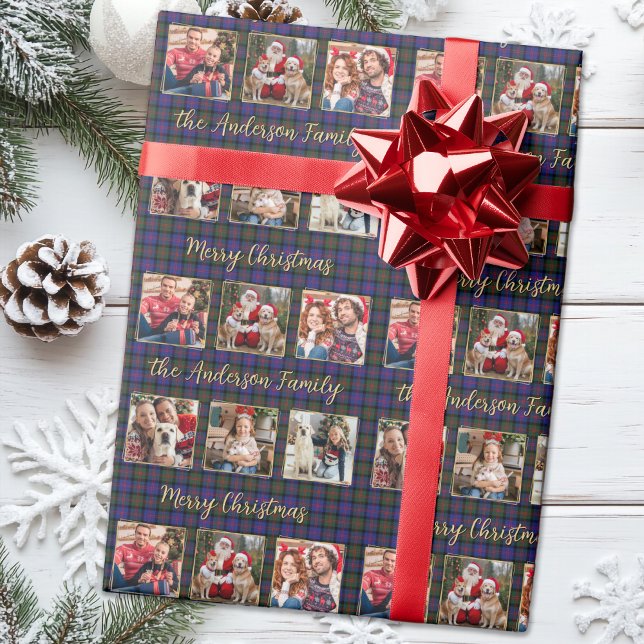 Family Christmas Plaid Personalized Photo Collage Wrapping Paper (Creator Uploaded)