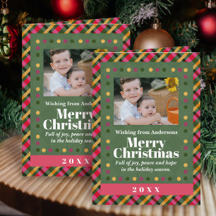 Family Christmas Plaid Photo Holiday Postcard