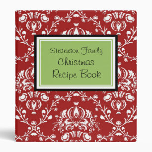 Family Christmas Recipe Binder Red Green Damask