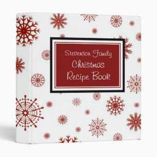 Family Christmas Recipe Binder Red White Snow