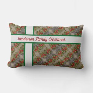 Family Christmas Red Green Holiday Pattern Lumbar Pillow