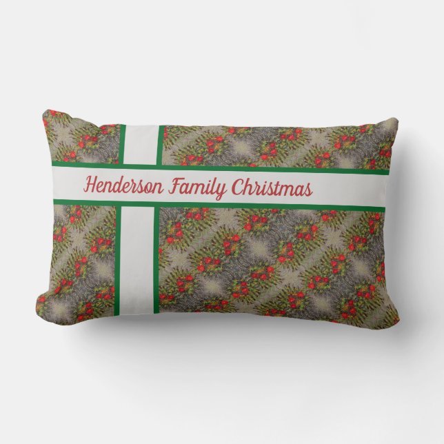 Family Christmas Red Green Holiday Pattern Lumbar Pillow (Front)