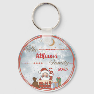 Family Christmas Santa down the Chimney Keychain