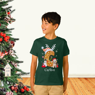 Family Christmas Santa Gingerbread Letter C Boy T-Shirt