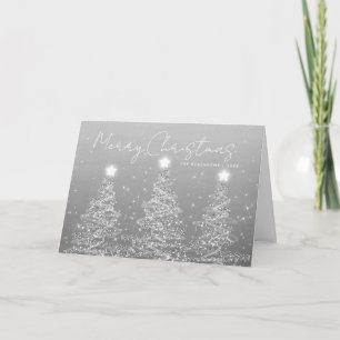 Family Christmas Sparkly Xmas Trees Silver  Holiday Card