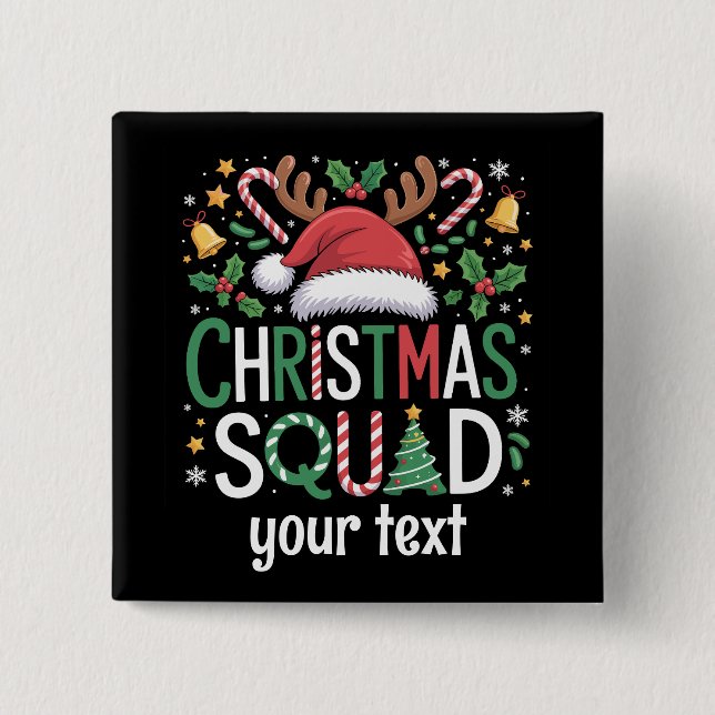 Family Christmas Squad Personalized 2025 Matching  2 Inch Square Button (Front)