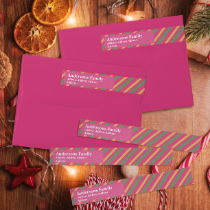 Family Christmas Stripes Red Wrap Around Label
