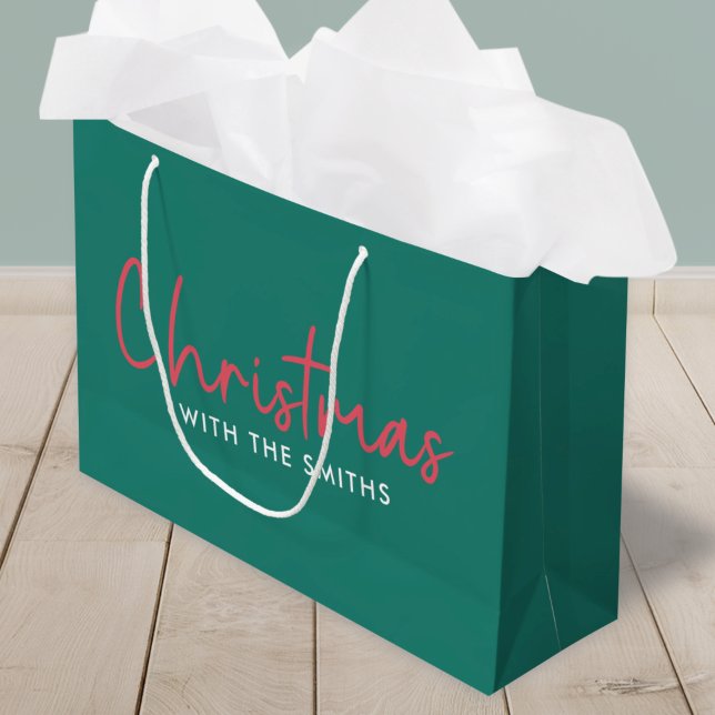 Family Christmas | Stylish Trendy Forest Green Large Gift Bag (Creator Uploaded)