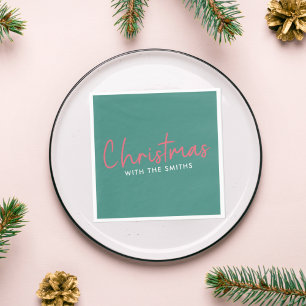 Family Christmas Stylish Trendy Forest Green Napkin