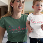 Family Christmas | Stylish Trendy Forest Green T-Shirt<br><div class="desc">Simple,  stylish "Christmas with the <your name="">" quote womens t-shirt in modern minimalist typography in festive red,  white and green. The design can be easily personalized with your family name(s),  year or own special greeting for super cute bespoke holiday vibes!</your></div>