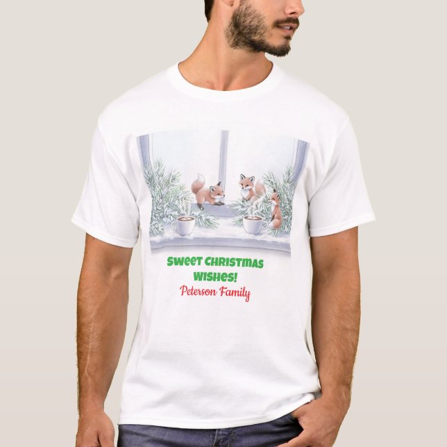 Family Christmas T-Shirt – Cozy Winter Fox Scene (Front)