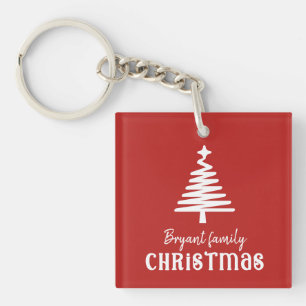 Family Christmas tree red Keychain
