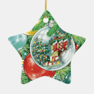 Family Christmas Tree Reflection Painting Ceramic Ornament