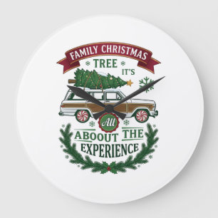 Family Christmas Tree Station Wagon Pine Wreath Large Clock