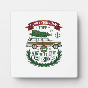 Family Christmas Tree Station Wagon Pine Wreath Plaque