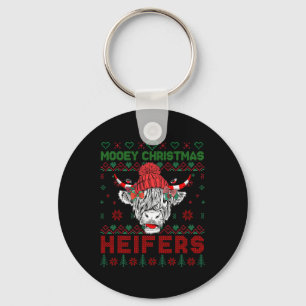 Family Christmas Ugly Sweater Highland Cow Love He Keychain