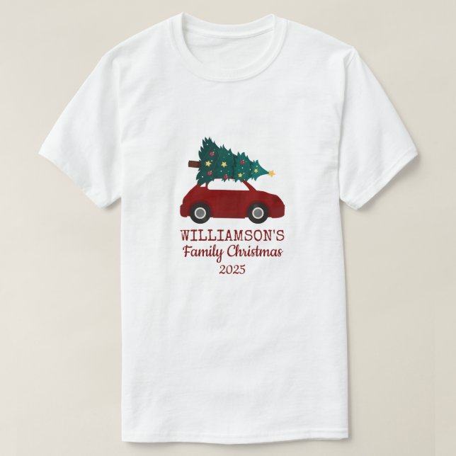 Family Christmas Vintage Car Personalized T-Shirt (Design Front)