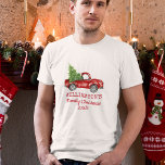 Family Christmas Vintage Truck Personalized T-Shirt<br><div class="desc">Family Christmas Watercolor Vintage Red Truck with Christmas Tree Personalized T-Shirt  - Red Script</div>