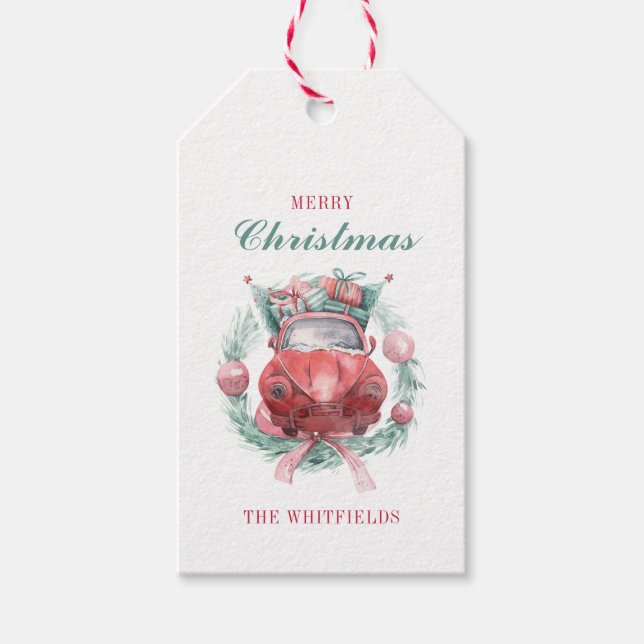 Family Christmas Wreath Holiday Gift Tags (Front)