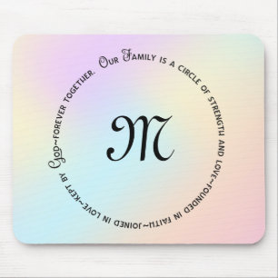 Family Circle Quote and monogram on rainbow Mouse Pad