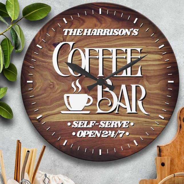 Family Coffee Bar Personalized Large Clock (Creator Uploaded)