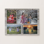 Family collage 4 photos on barn wood monogram name jigsaw puzzle<br><div class="desc">Family photo collage jigsaw puzzle
You can personalize it and add your most beautiful photos and name. Great fun !</div>