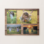 Family collage 4 photos on rustic wood jigsaw puzzle<br><div class="desc">Family photo collage jigsaw puzzle
You can personalize it and add your most beautiful photos. Great fun !</div>